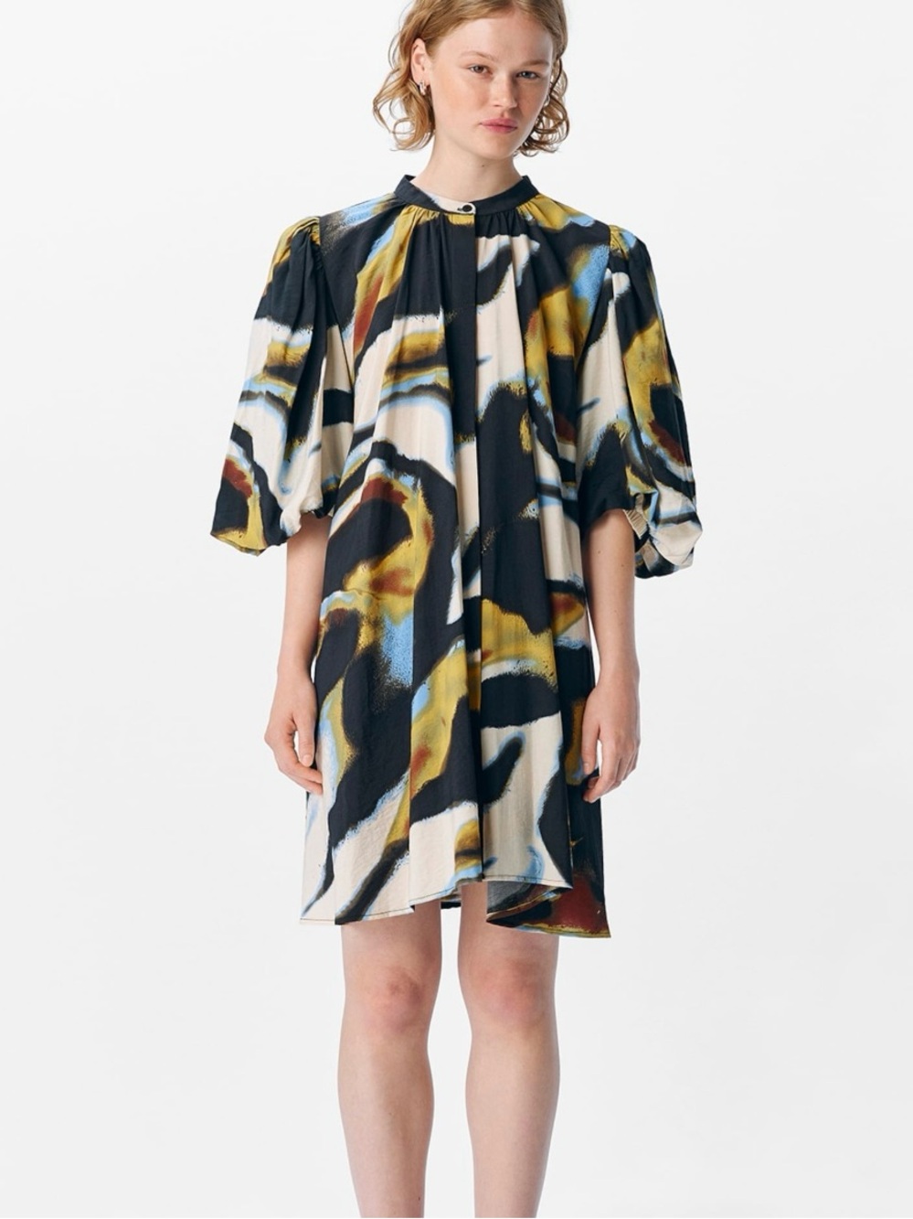 Object Abstract Print Puff-Sleeve Mini Dress in Multi size 42 (large) new
